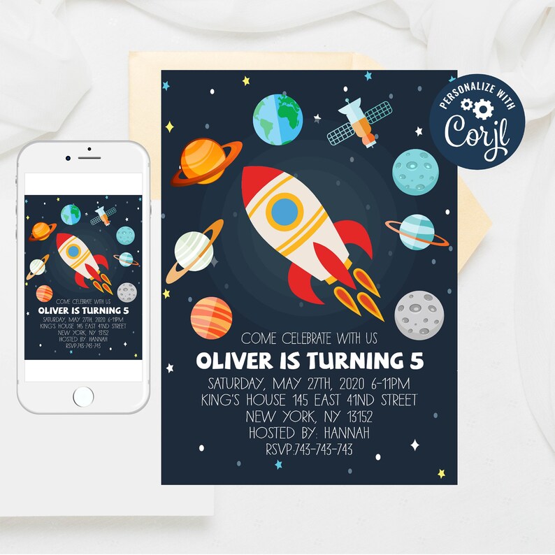 Editable Planet Birthday Invitation,Space Themed Birthday Party Invitation, Planets Stars invitations,Kids Birthday Invite, Boy Birthday 178 image 1