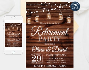 Rustic String Light Retirement Party Invitation Template (Digital Download)