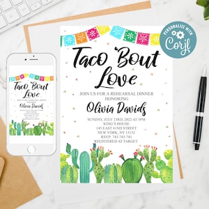 Editable Fiesta Rehearsal Dinner Invitation: Taco Bout Love (Digital)