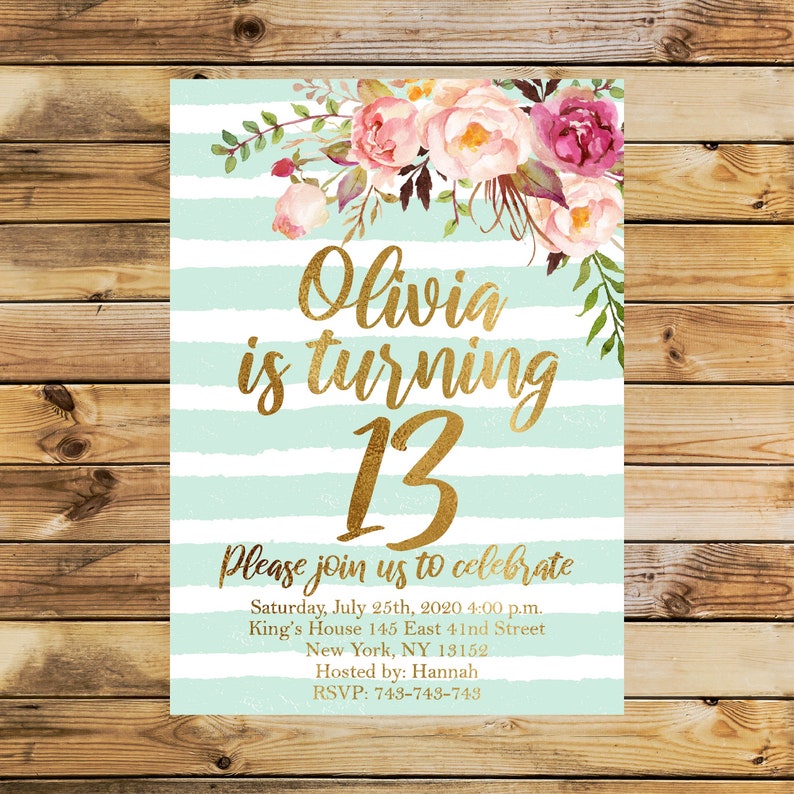 Thirteen Birthday Invitation 13th Birthday Invitations Girl Etsy