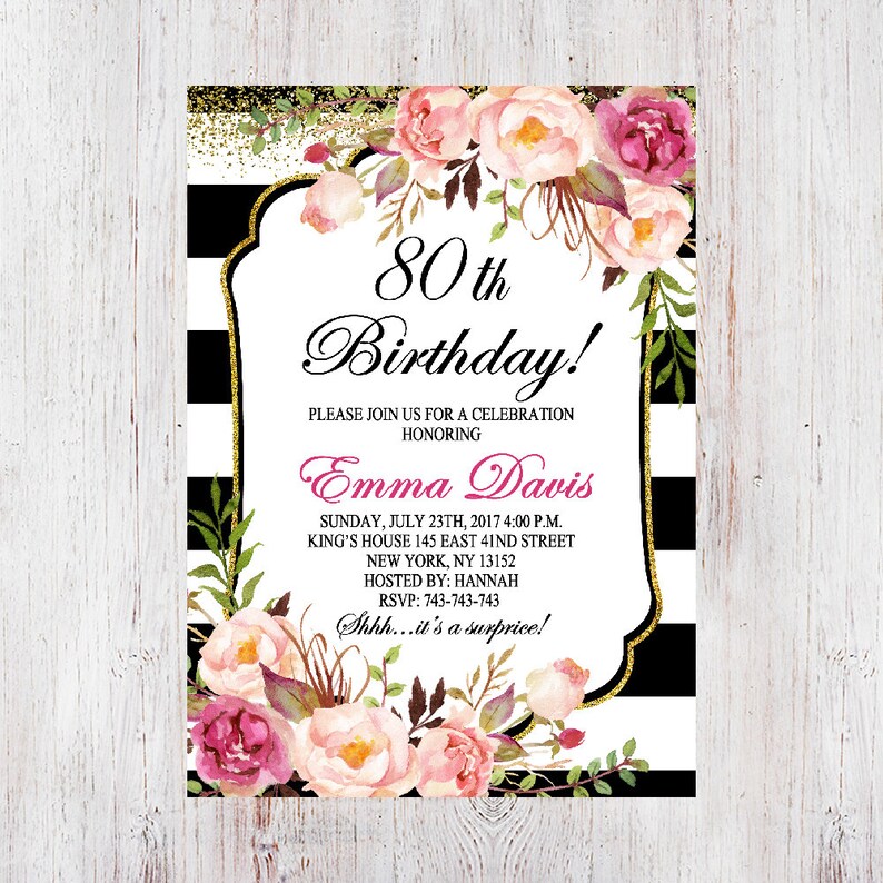 Floral Birthday Invitation 80th Birthday Invitation for | Etsy