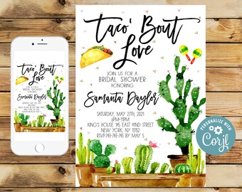Taco Bout Love Bridal Shower Invitation: Fiesta Cactus Invite (Editable)