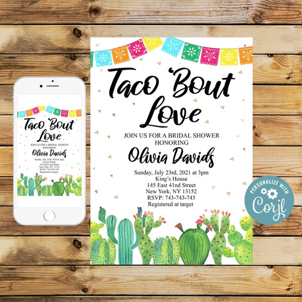 Editable Taco 'Bout Love Bridal Shower Invitation, Taco Couples Shower invitation, Engagement Celebration Invitation, Taco Bridal Shower 112