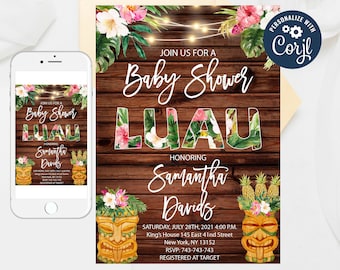 Editable Luau Baby Shower Invitation, Aloha Tropical Baby Shower invitation, Editable Hawaiian Baby Shower Invitation Bundle Templates 80