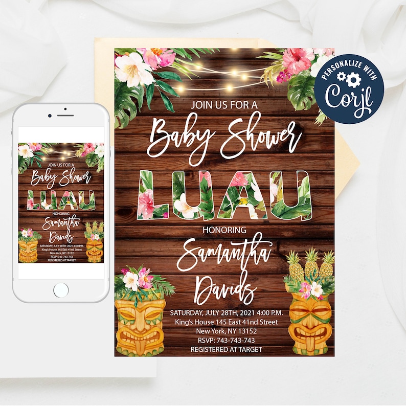 Editable Luau Baby Shower Invitation Aloha Tropical Baby | Etsy