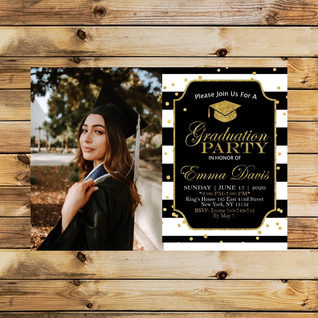 Graduation Invitation Black and Gold Graduation Invitation Etsy