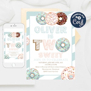 Editable Two Sweet Donut Birthday Invitation (Digital Download)