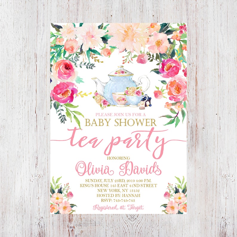 Tea Party Baby Shower Invitation Tea Party Floral Baby Etsy Tea Party Baby Shower Invitation Tea Party Floral Baby Etsy