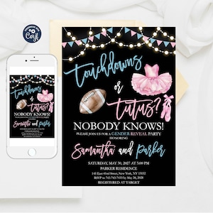 Invito per rivelare il sesso del bambino con Touchdown o Tutus: modello modificabile