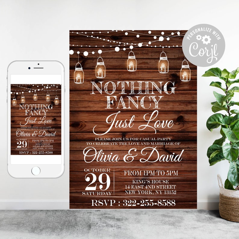 Editable Nothing Fancy Just Love invitation Casual Party Invitation Rustic Wedding Reception invitation Wedding Invitation 25