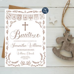 Editable Papel Picado Baptism Invitation, Terracotta Template, Mexican Theme Girl Bautizo Invitation Template, Bautizo Instant Download