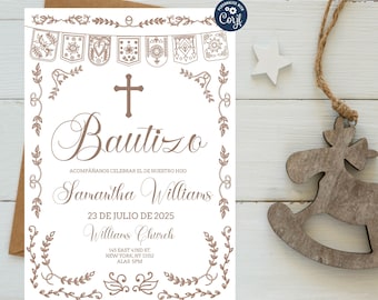 Editable Papel Picado Bautizo Invitation: Terracotta Mexican Theme (Instant Download)