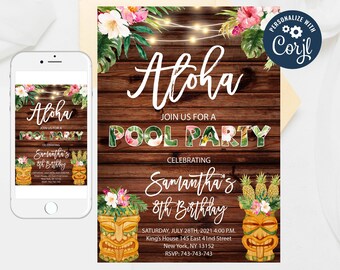 Editable Aloha Pool Party Invitation Template Birthday - Etsy