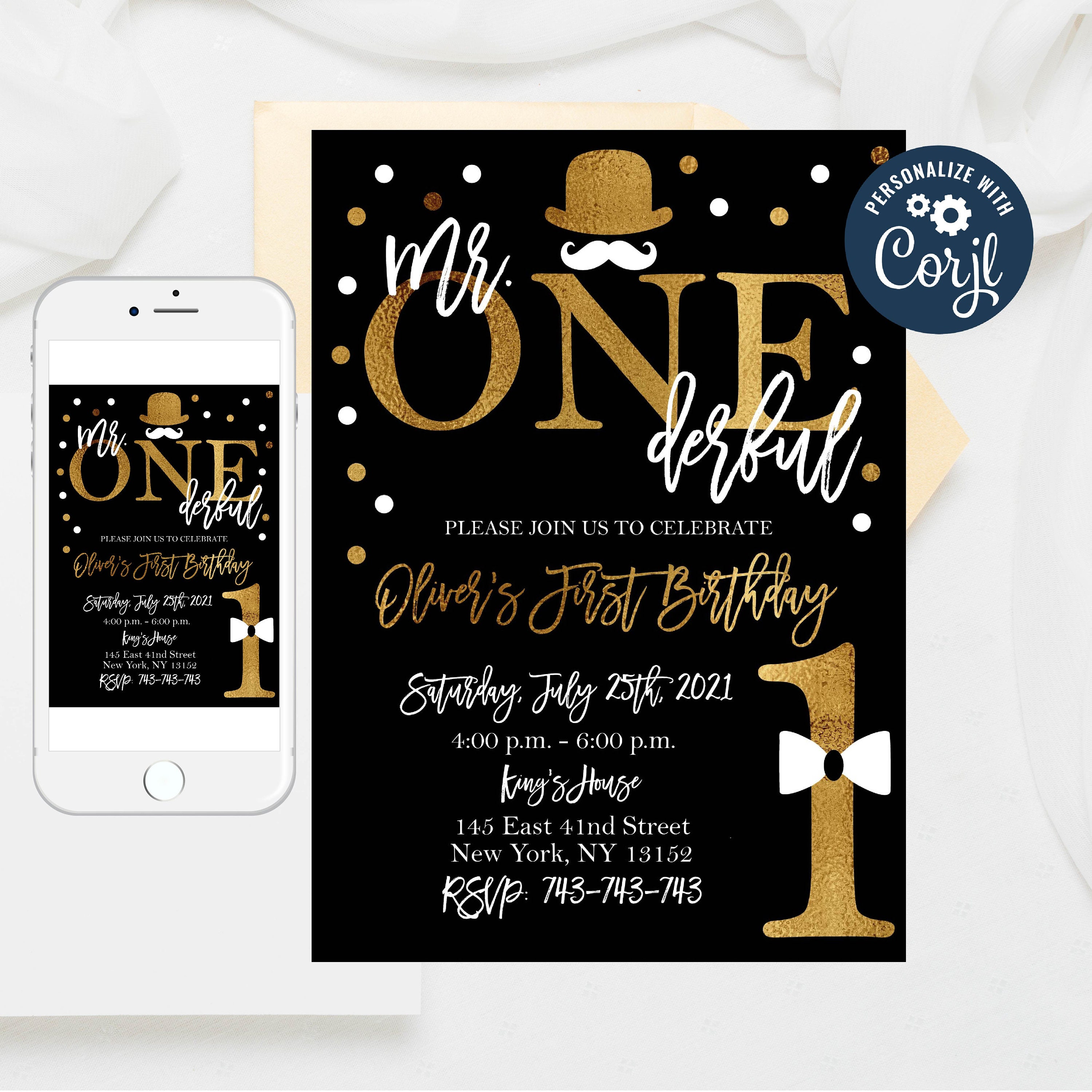 Editable Mr Onederful 1st Birthday Invitation Instant Download Etsy