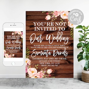 Editable Casual Party Invitation, Rustic Wedding Reception invitation, String Light You’re not invited to our wedding invitation Templates 1