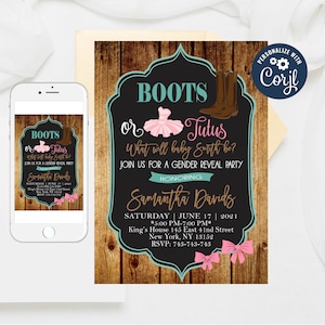 Boots or Tutus Gender Reveal Invitation Template (Digital Download)