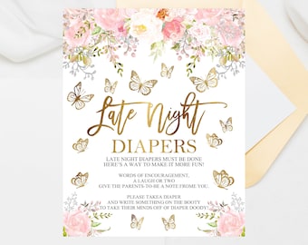 Butterfly Baby Shower Diaper Game: Blush Pink & Rose Gold (Digital Printable)
