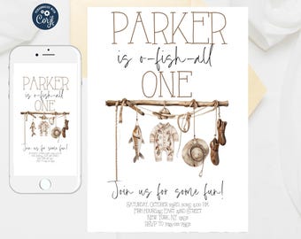Fishing First Birthday Invitation: Editable Fisherman Party (Digital)
