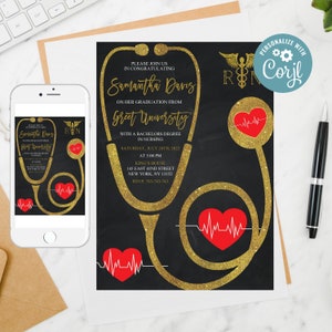 Editable Nursing School Graduation Announcement, RN Nursing invitation, Medical Nurse Invitation, Medical Graduation Invitation Template 73