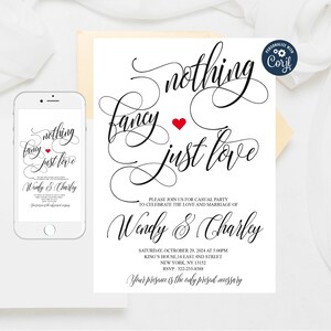 Editable Casual Party Invitation, Nothing Fancy Just Love invitation,Funny Elopement Announcement,Wedding  Reception invitation Template 126