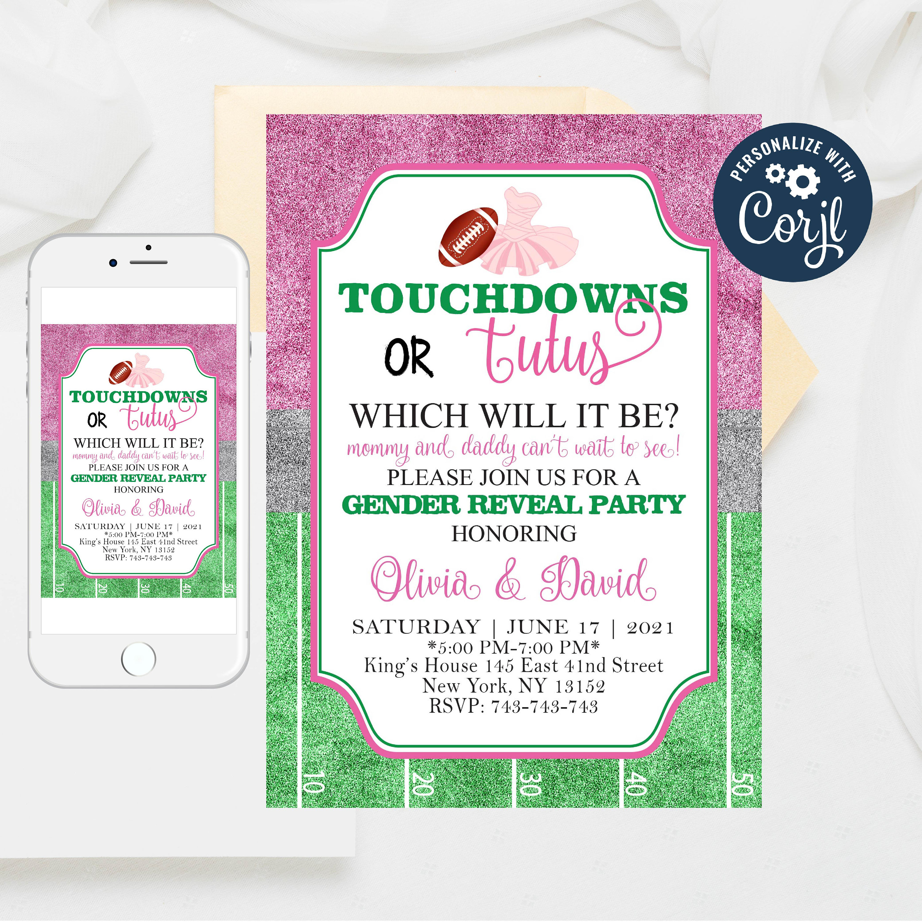 Editable Touchdown or Tutus Gender Reveal Invite Touchdowns Etsy