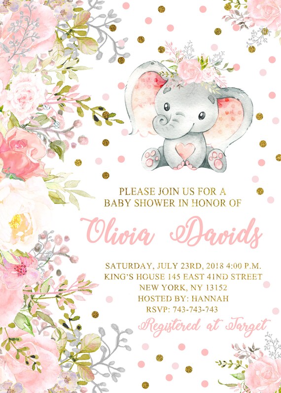pink elephant invitations baby shower