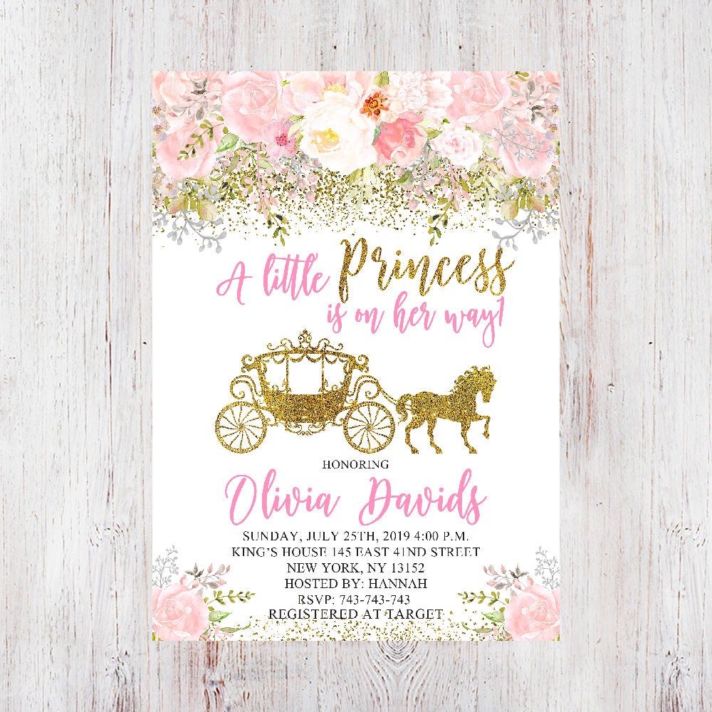 Princess Baby Shower Invitation Princess Carriage Baby Shower Etsy