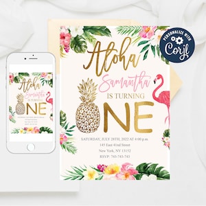 Editable Aloha Birthday Luau Invitation: Pineapple & Flamingo (Digital)