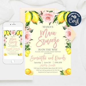 Zitrone-Babyparty-Einladung: Bearbeitbares Sommerthema (Digitaler Download)