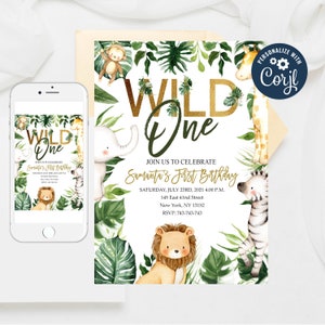 Jungle Animals Birthday Invitation: Wild One Safari (Editable Template)