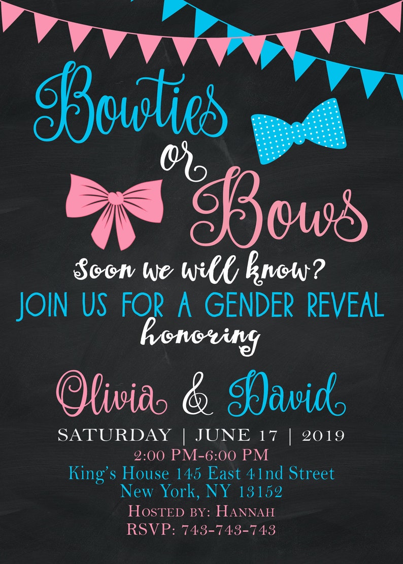 Bowties or Bows Gender Reveal Invitation Bowties or Bows Etsy