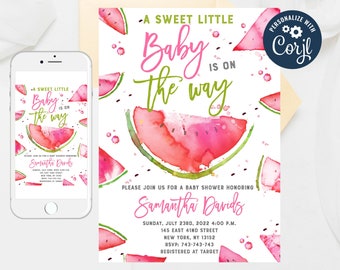 Editable A Sweet Little Baby Is On The Way Watermelon Baby Shower Invite Pink Watermelon Baby Shower Watermelon Invitation Template 85