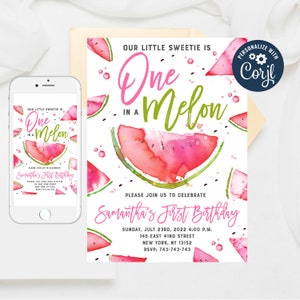 One in a Melon Birthday Invitation: Editable Watermelon Party Template