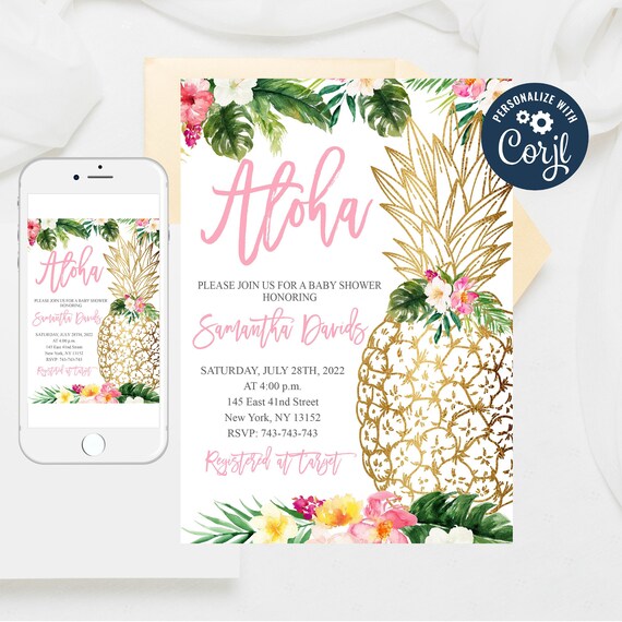 Editable Aloha Baby Shower Invitation Pineapple Baby Shower - Etsy