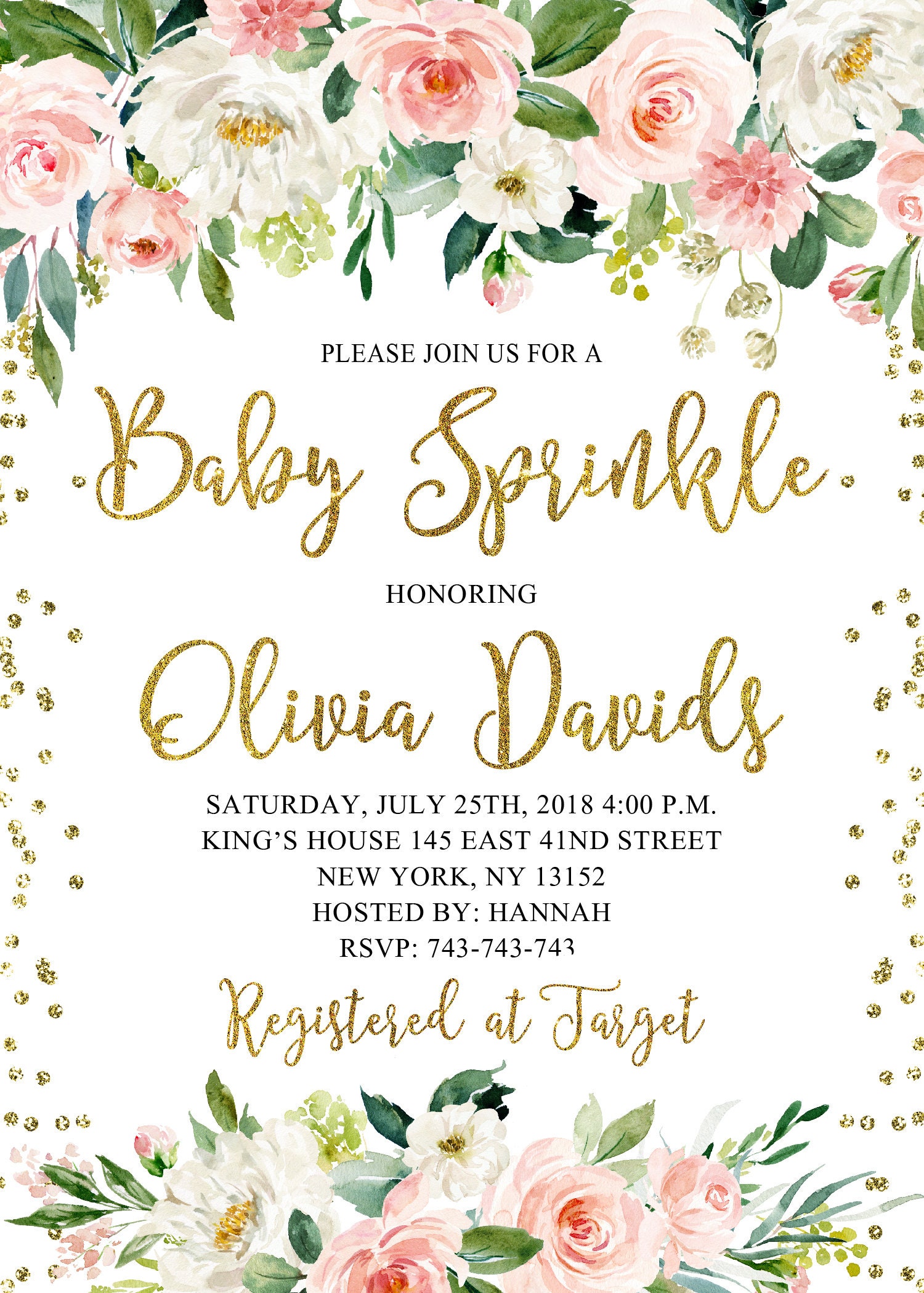 Floral Baby Sprinkle Invitation Girl Girl Baby Sprinkle Etsy