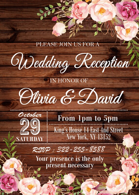 Rustic Wedding Reception Invitation Floral Wedding Reception Etsy