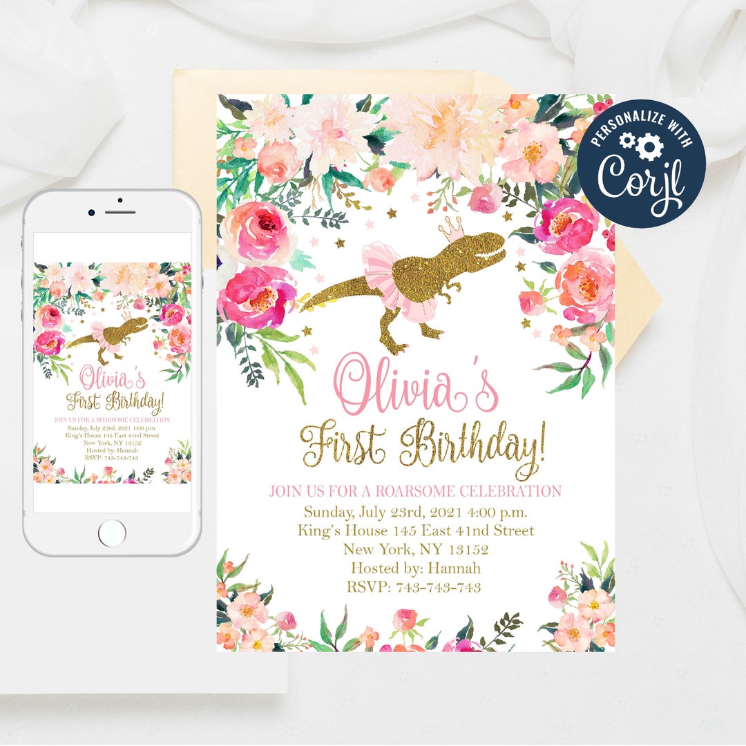 Editable Dinosaur Tutu Invitation, Trex Tutu Party Invites,girl Dinosaur Invitation, Tutus