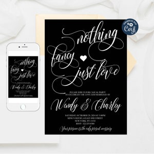 Editable Casual Party Invitation, Nothing Fancy Just Love invitation, Funny Elopement Announcement, Wedding Minimalist  Template 130