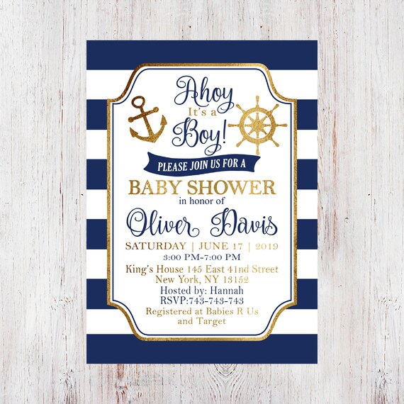 Ahoy It S A Boy Baby Shower Invitation Nautical Navy Gold 155