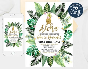 Editable Tropical Aloha,Aloha Luau Invitation,Aloha Birthday invite,Hawaiian Birthday Invitation,Luau Invite,Pineapple Birthday Invite 13