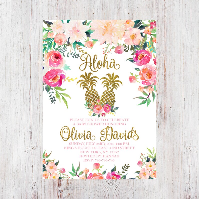 Pineapple Baby Shower Invitation Tropical Aloha Baby Shower Etsy