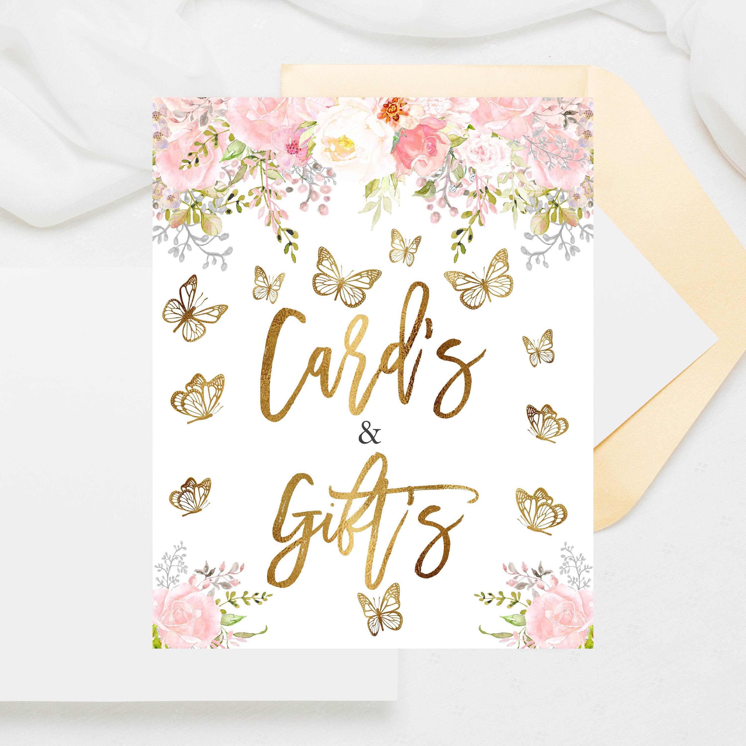 Butterfly Cards and Gifts Sign: Blush Pink Rose Gold (Digital Printable)