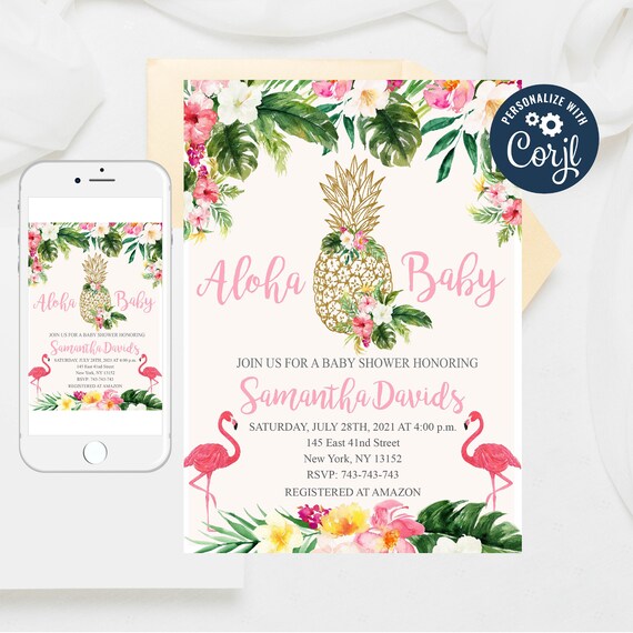 Editable Aloha Baby Shower Invitation Baby Shower Luau - Etsy