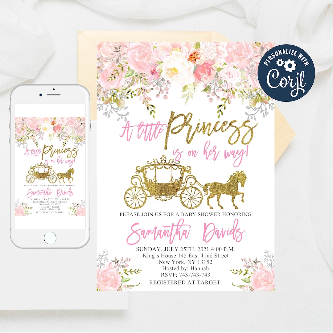 Editable Princess Baby Shower Invitation Princess Carriage Baby Shower