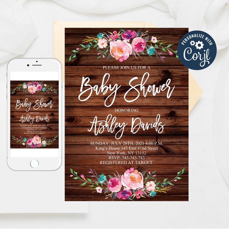 Editable Baby Shower Invitation Rustic Baby Shower Etsy