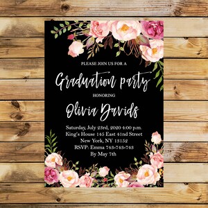 Floral Graduation Photo Party Invitation Floral Graduation | Etsy