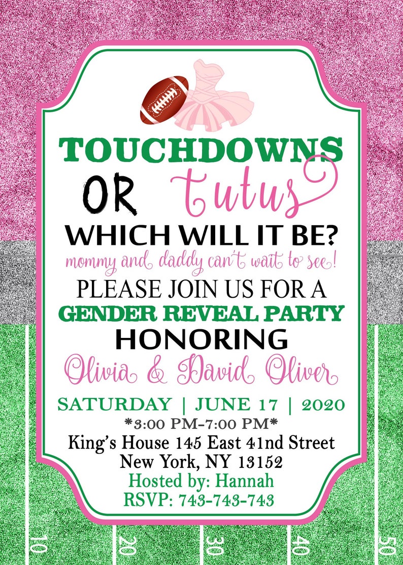 Touchdown or Tutus Gender Reveal Invitation Touchdowns or | Etsy