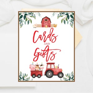 Boy Farm Animals Cards and Gifts Sign Printable, Farm Cards and Gifts Sign, Boy Barnyard Birthday, Printable Red Farm Table Decor 2022
