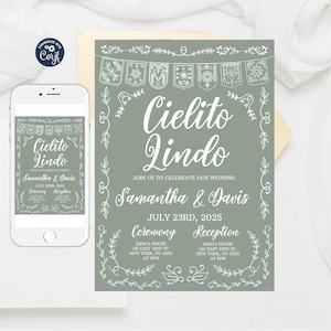 Editable Cielito Lindo Wedding Invitation: Mexican Talavera, Papel Picado