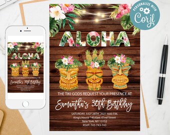 Editable Adult Tiki Birthday Invitation for man, Aloha Invitation, Luau Birthday invitation, Tropical Party Invitation Templates 4